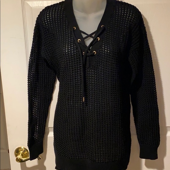 Michael Kors Sweater Black Net Lace up Tunic S NWT - Picture 2 of 16
